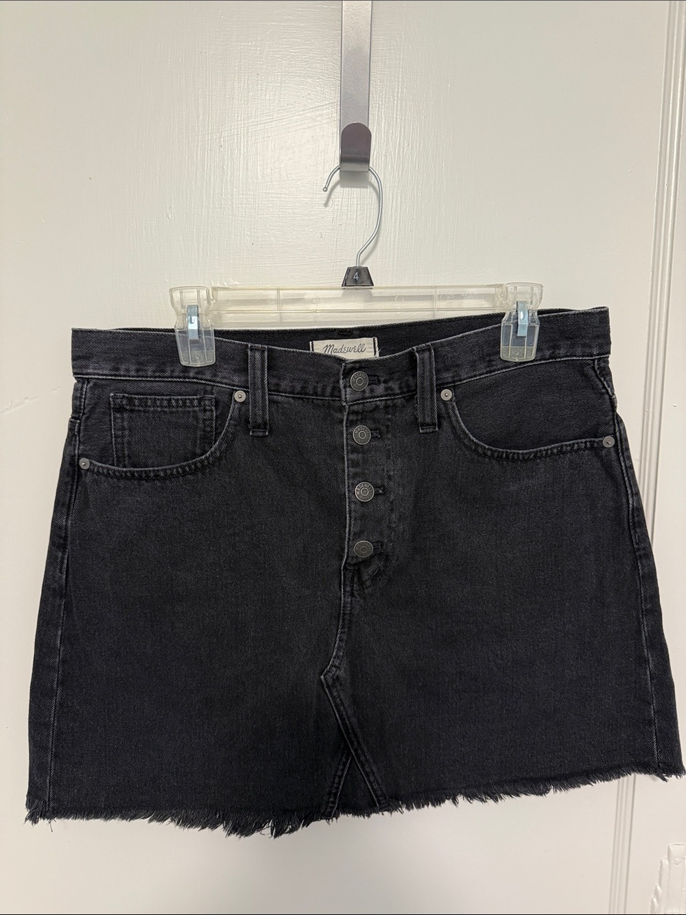 Madewell Washed Black Button-Front Denim Mini Skirt